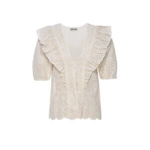 St. Roche Fox Top Vanilla V Neck Ruffles Sz 4 Short Sleeve Eyelet Embroidery NWT